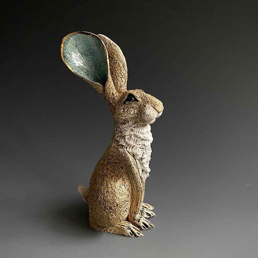 GIN DURHAM ANIMAL CERAMICS Small Brown Sitting Hare Sculpture (No 142 In Stock)