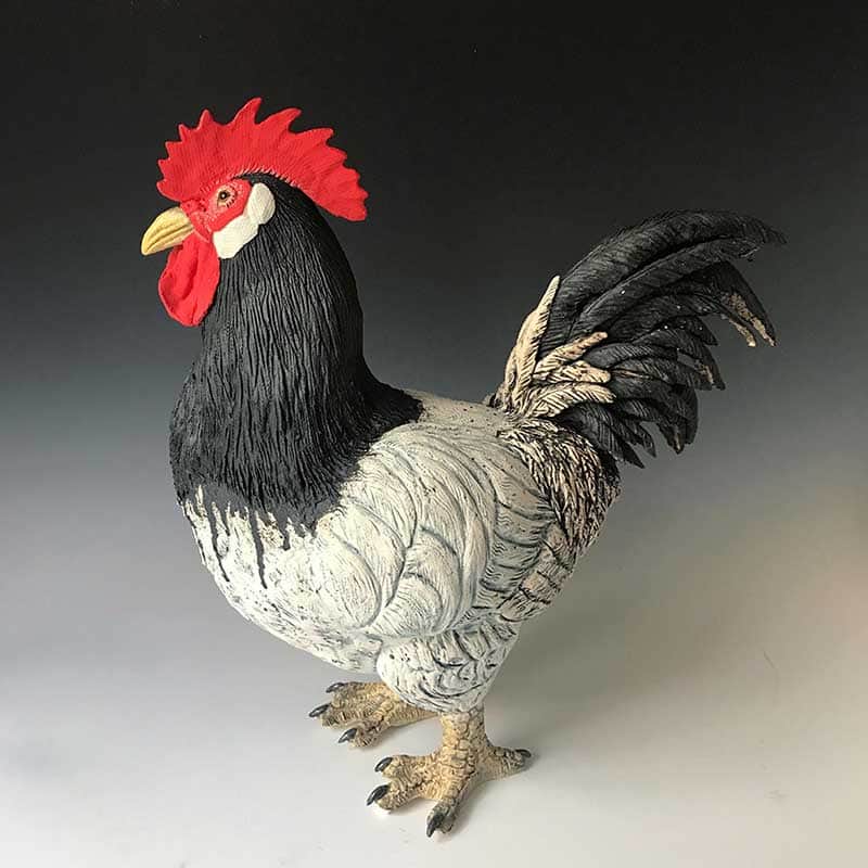 GIN DURHAM Cockerel Chicken Stoneware Sculpture