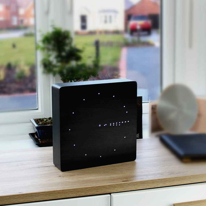 GINGKO Analogue Square Click Clock - Sound Activated - Black with a White Display
