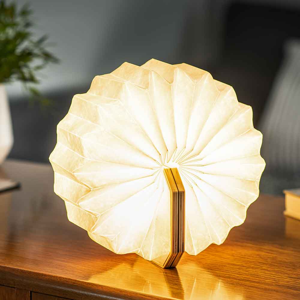 Smart Accordion LED Table Lamp in Walnut Maple or Bamboo by Gingko