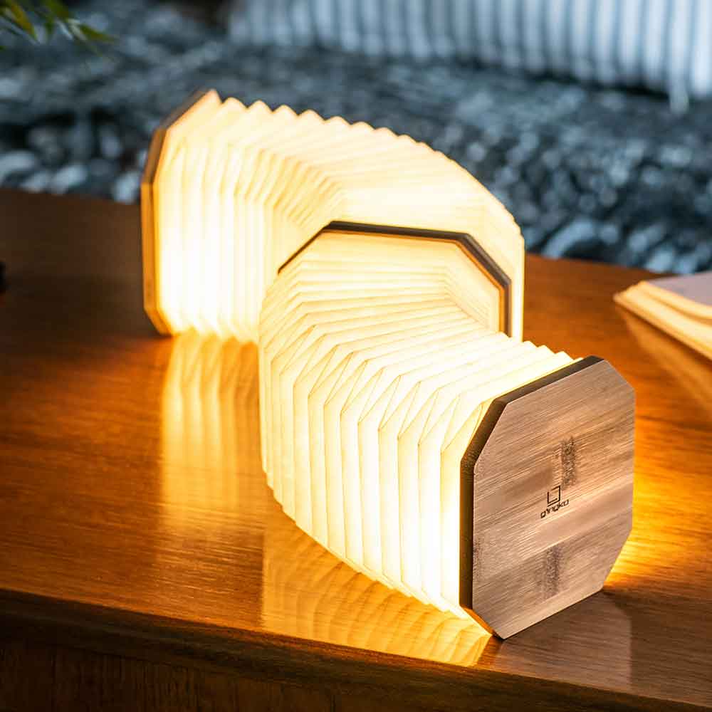 Smart Accordion LED Table Lamp in Walnut Maple or Bamboo by Gingko