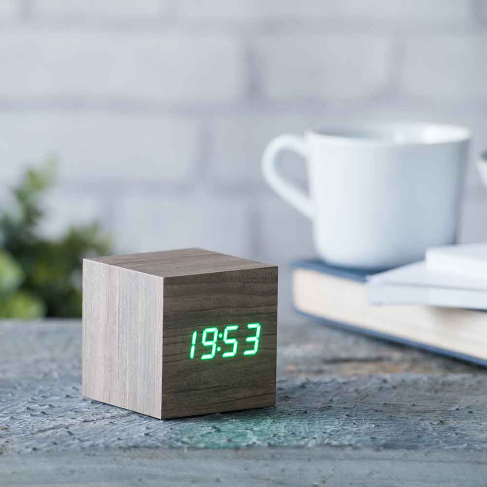 GINGKO Cube Click Clock - Rechargeable | Alarm | Sound Activated - Ash 