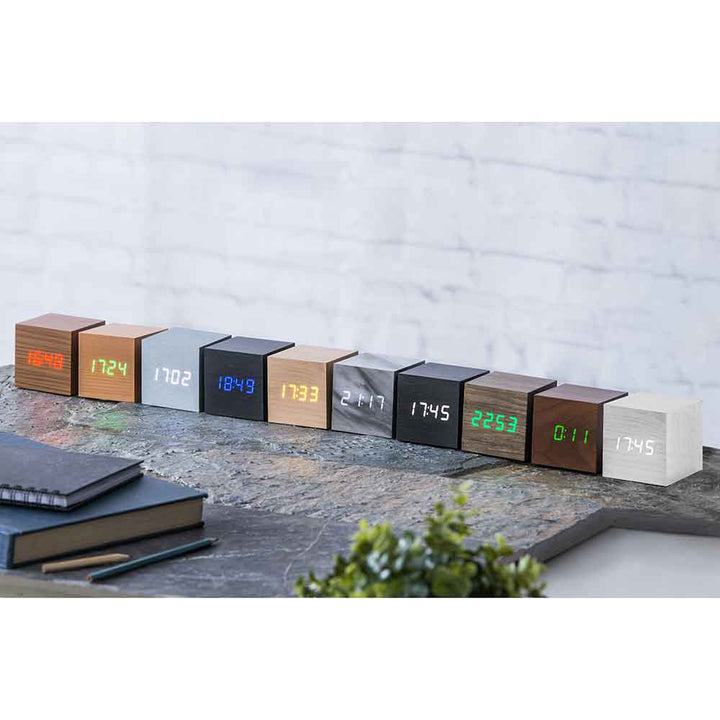 Cube Click Clock Alarm in Ten Colours by Gingko