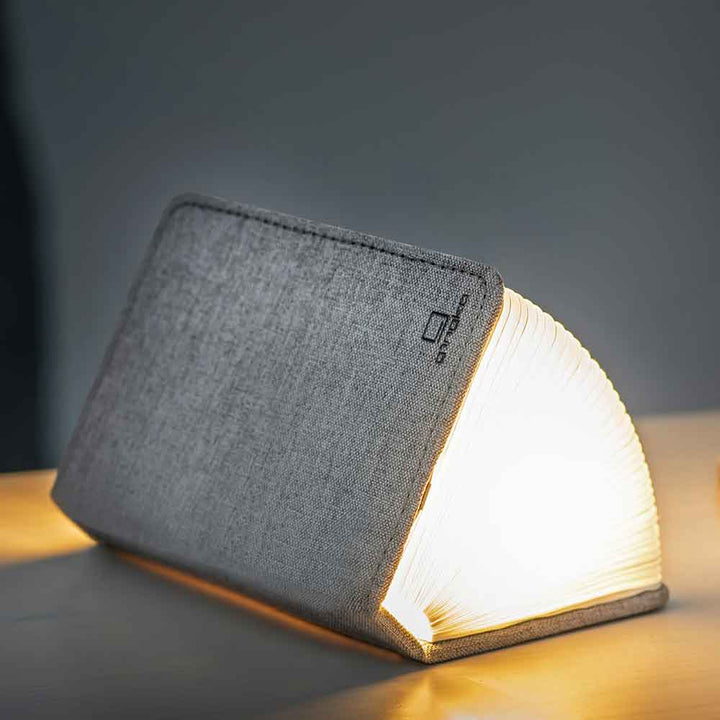 Gingko small grey smart rechargeable book light lamp shown open 