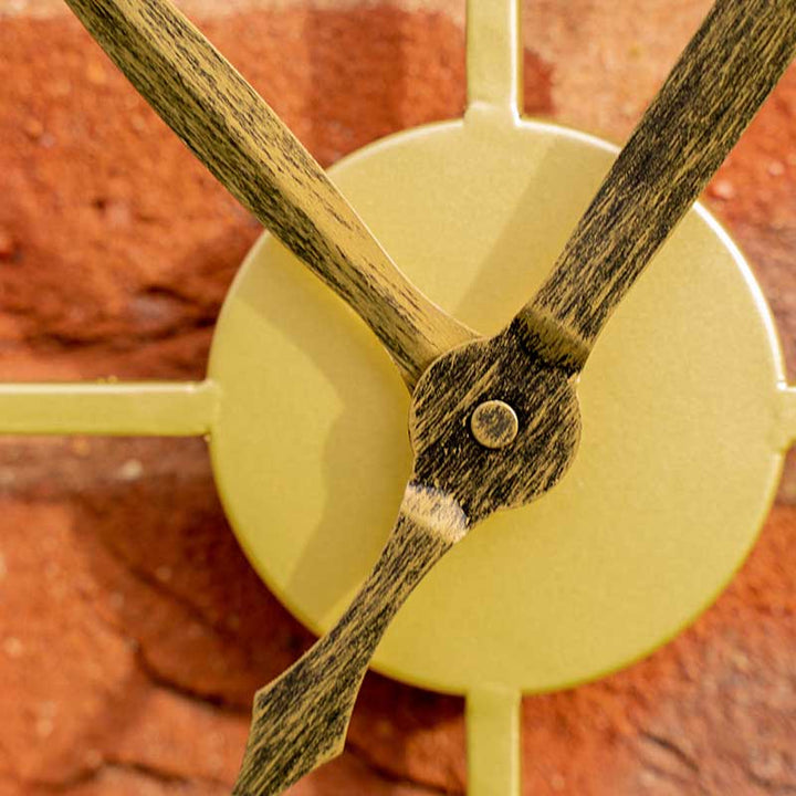 Metal Skeleton Wall Clock, Indoor, Outdoor in Gold by Windward - Large