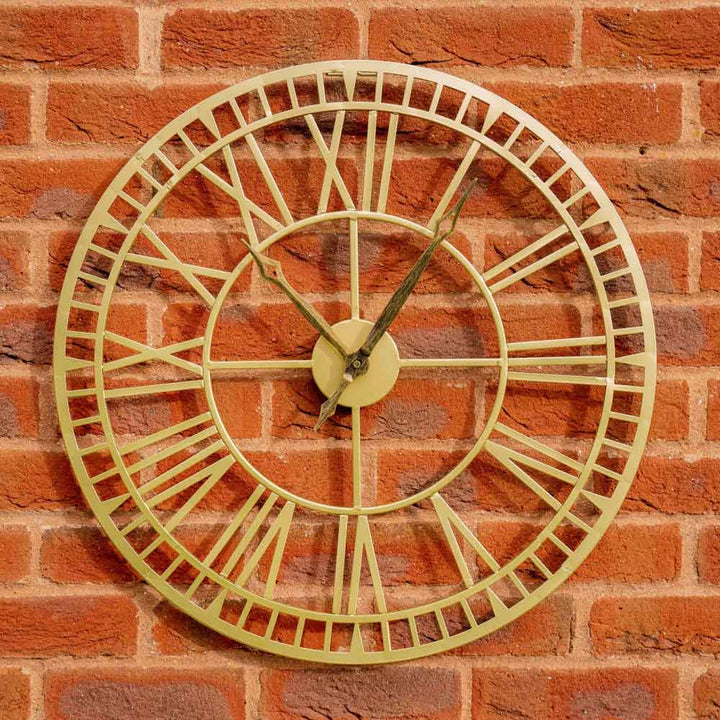 Metal Skeleton Wall Clock, Indoor, Outdoor in Gold by Windward - Large