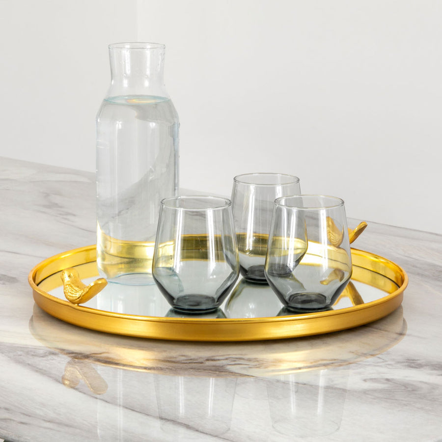 Gold Round Circular Mirror Glass Serving Tray By Home & Lifestyle