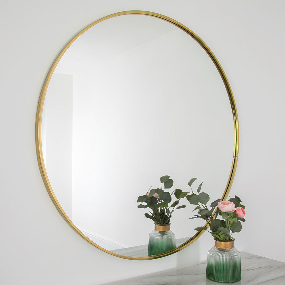 Large Round Gold Metal Wall Mirror Manhattan By Home & Lifestyle