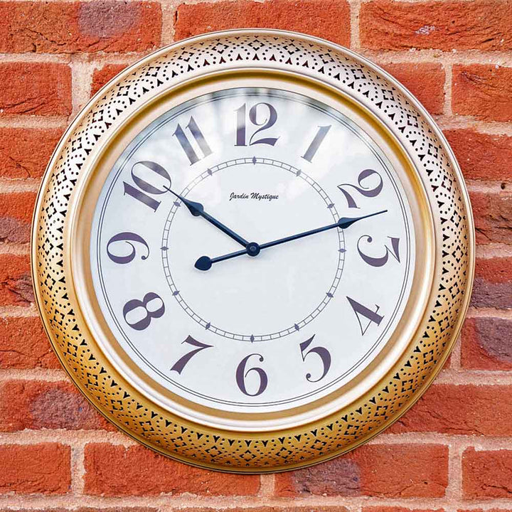 Round Gold Wall Clock, Indoor, Outdoor by Windward - Jardin Mystique
