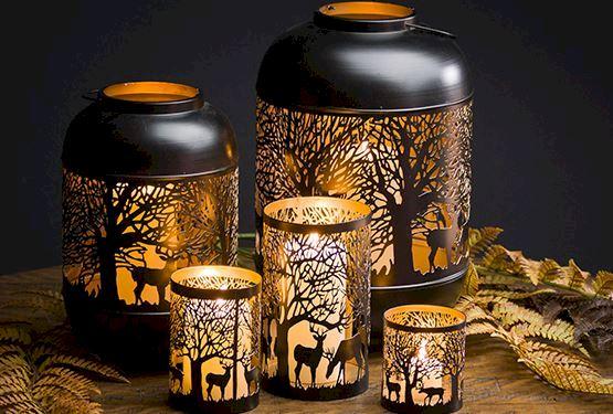 Lantern in Black and Gold Large Glowray Stag by Hill Interiors