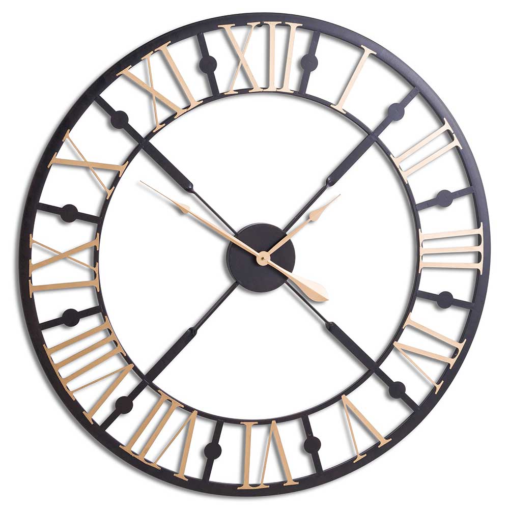 Large Metal Skeleton Wall Clock in Black and Gold by Hill Interiors