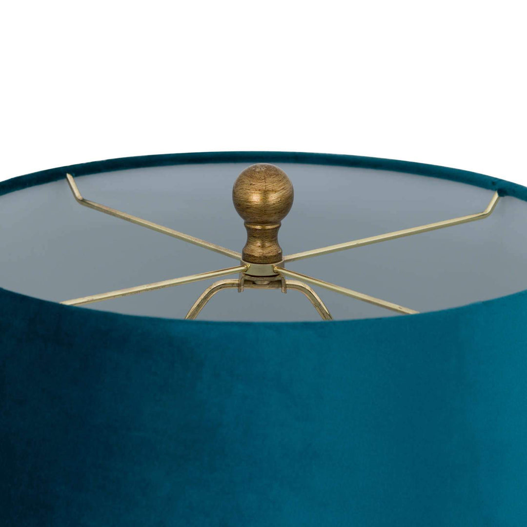 Table Lamp in Gold with Blue Velvet Lampshade by Hill Interiors