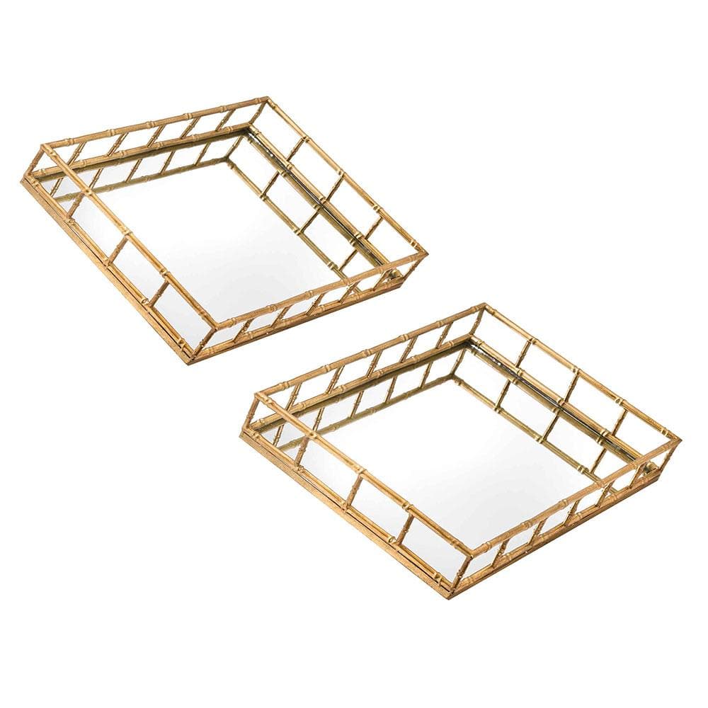 Rectangular Gold Mirrored Tray by Hill Interiors - Pair