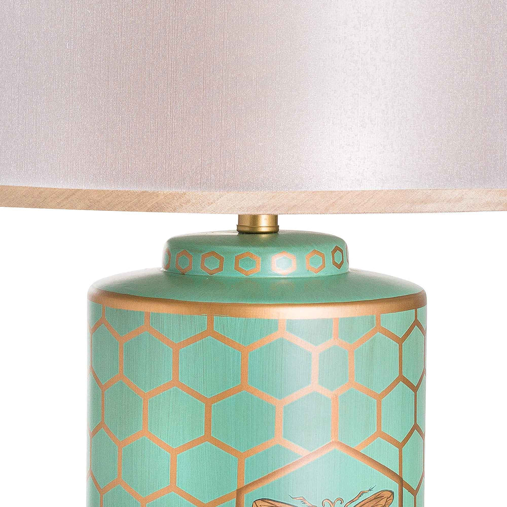 Hillier Home Harley Bee Green and Gold Honeycomb Table Lamp detail