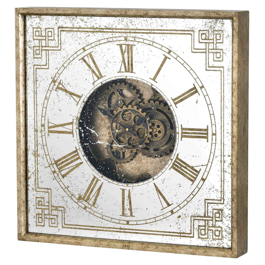 Hillier Home large square mirrored gold painted wall clock with Integral moving metal clock mechanism