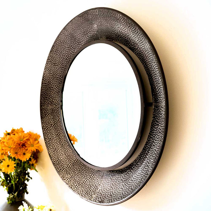 Large Round Circle Silver and Black Wall Mirror by Jonart