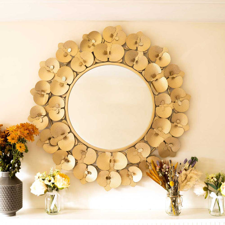 Large Round Gold Flower Wall Mirror by Jonart