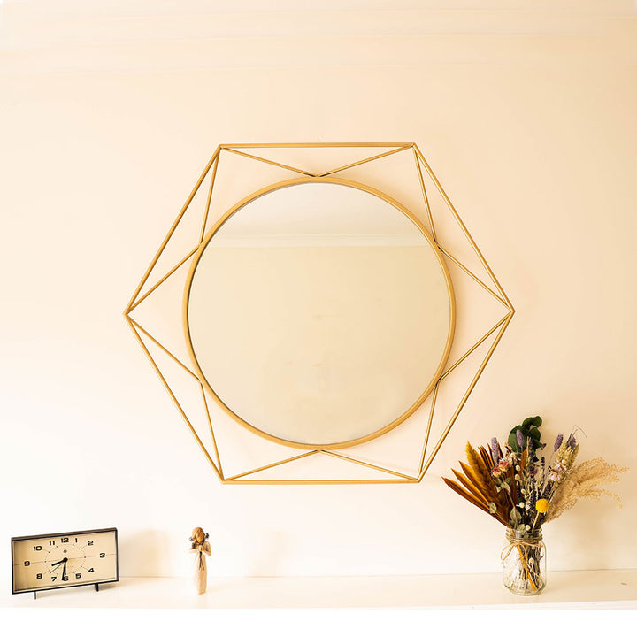 Large Gold Hexagonal Wall Mirror by Jonart