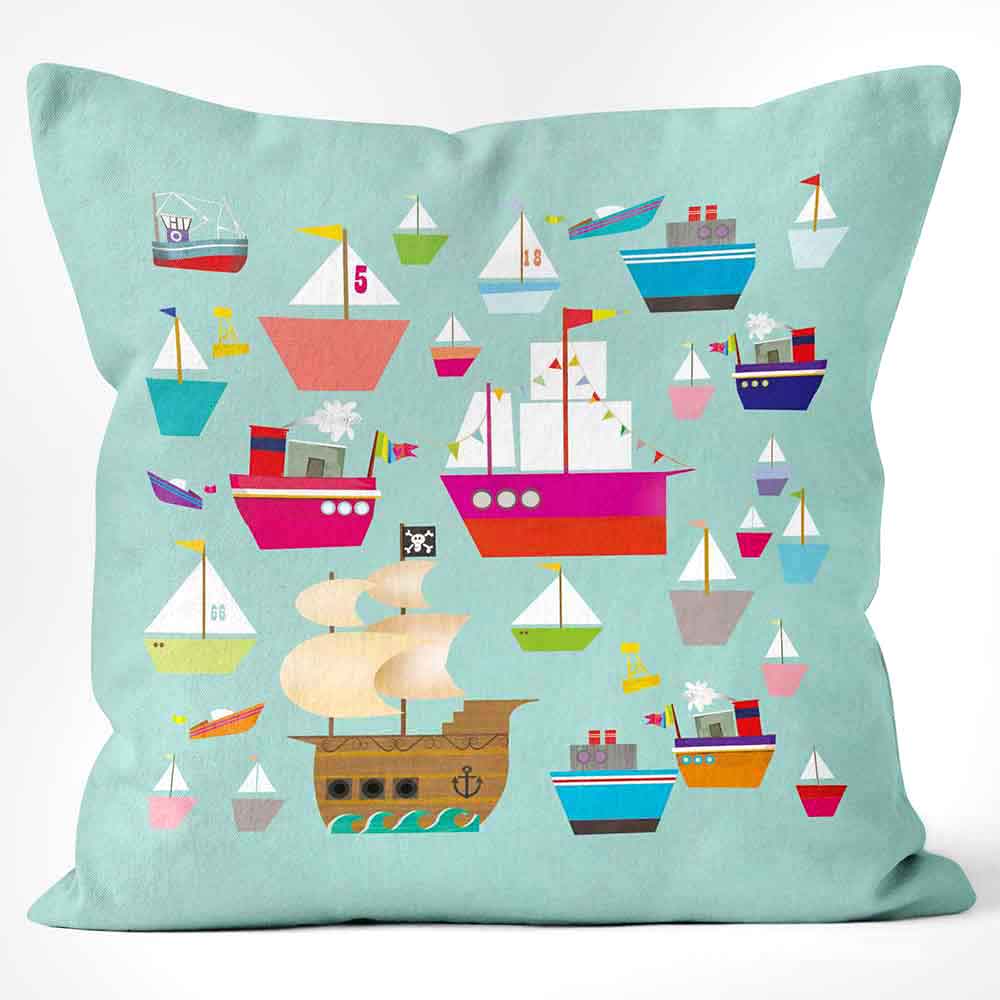 Cushions Are Us green cushion with boats