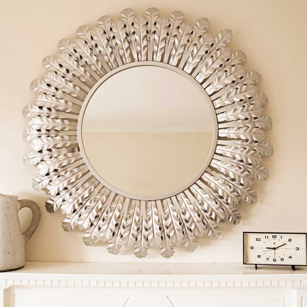 Large Round Circle Silver Leaf Wall Mirror by Jonart