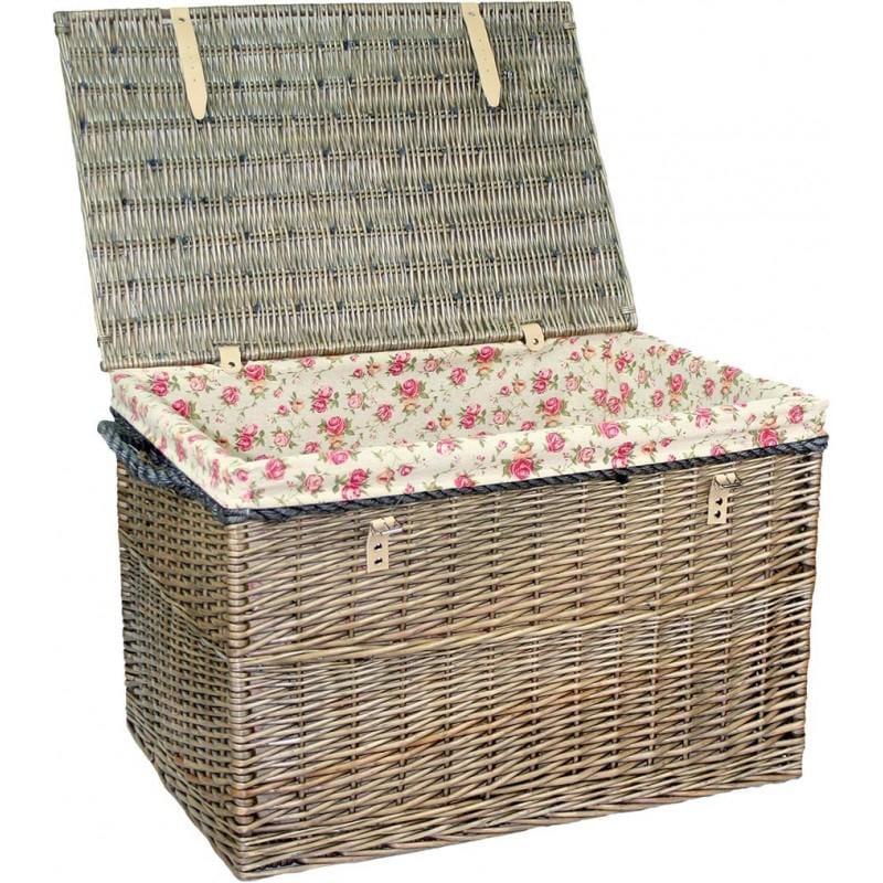 WILLOW 29" Large Lidded Storage Chest Hamper with Floral Liner