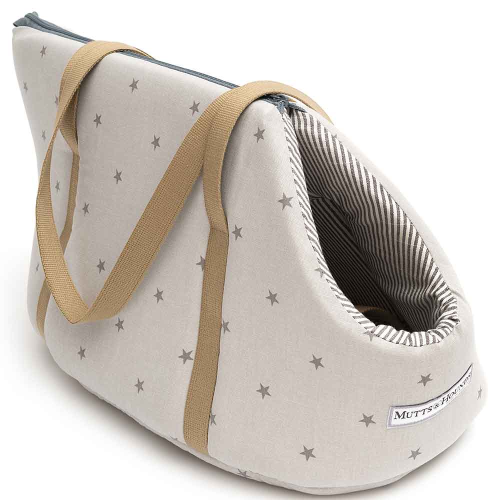 Dog and Puppy Carrier in Grey Stars Design by Mutts & Hounds