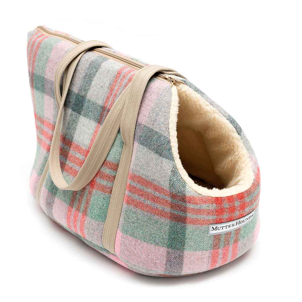 Dog and Puppy Carrier in Macaroon Check Tweed by Mutts and Hounds