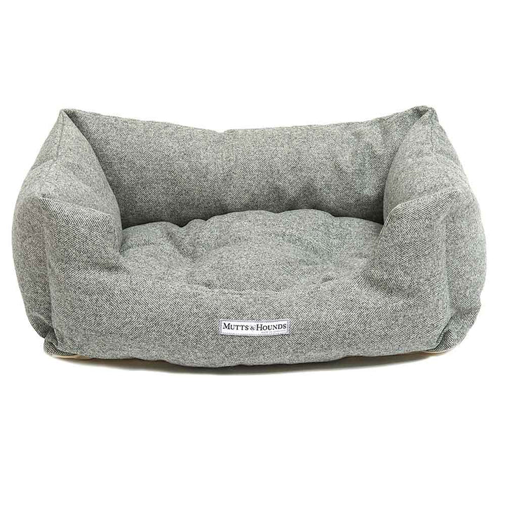 Boxy Dog Bed Stoneham Tweed Grey by Mutts & Hounds