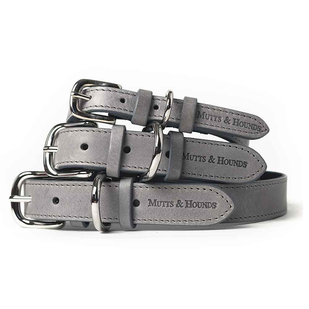 Grey Dog Collar In Italian Leather by Mutts & Hounds
