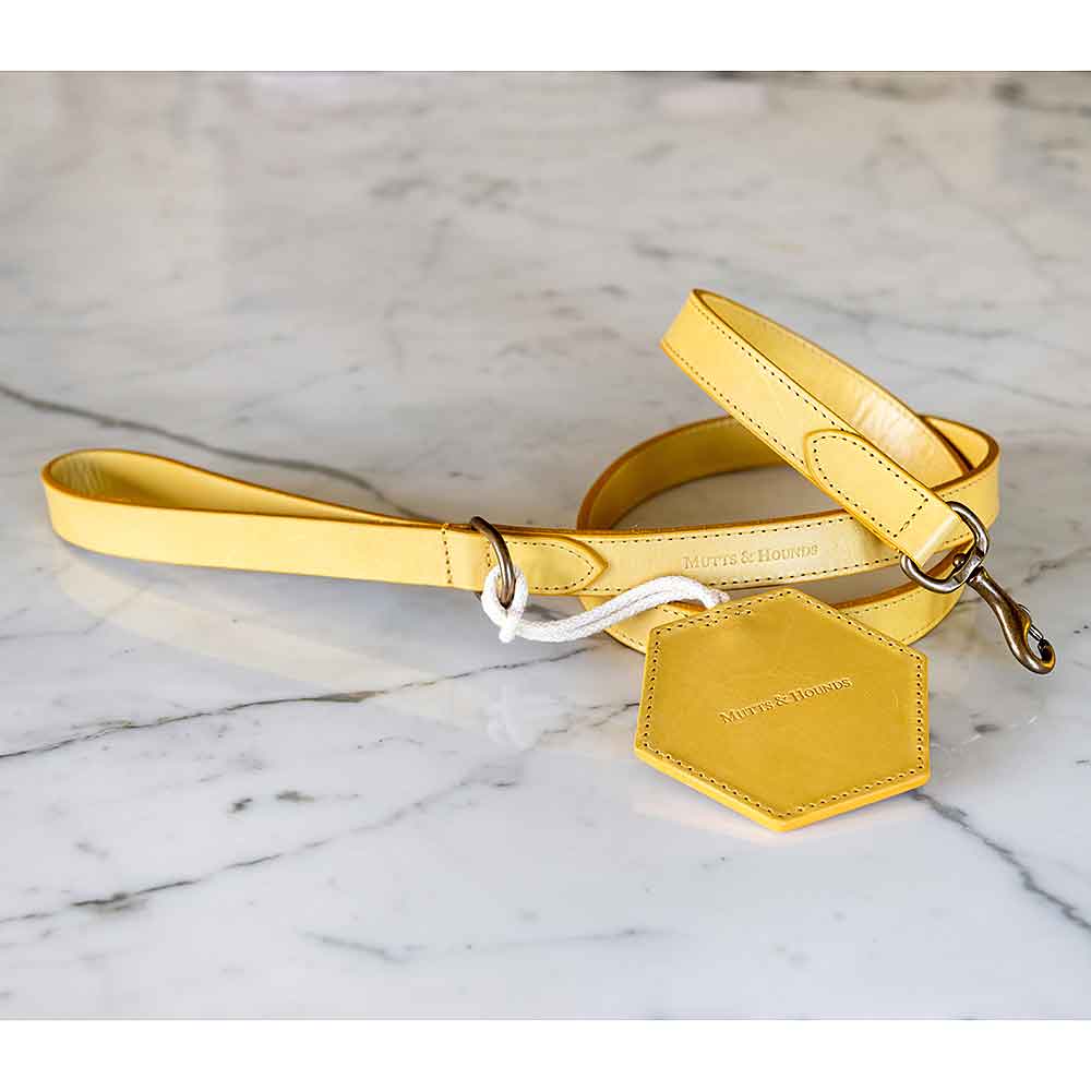 Dog Lead in Mustard Yellow Italian Leather by Mutts & Hounds