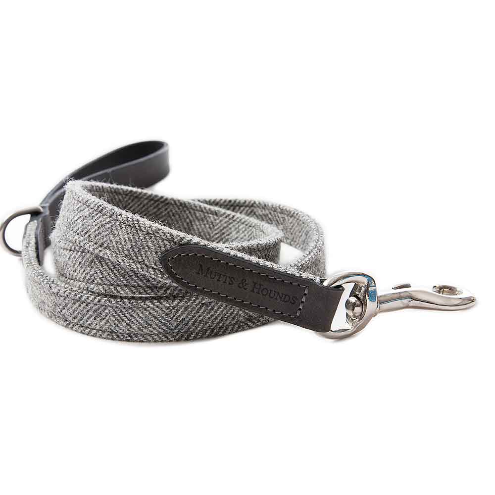 MUTTS & HOUNDS Optional Stoneham Grey Tweed and Leather Dog Lead