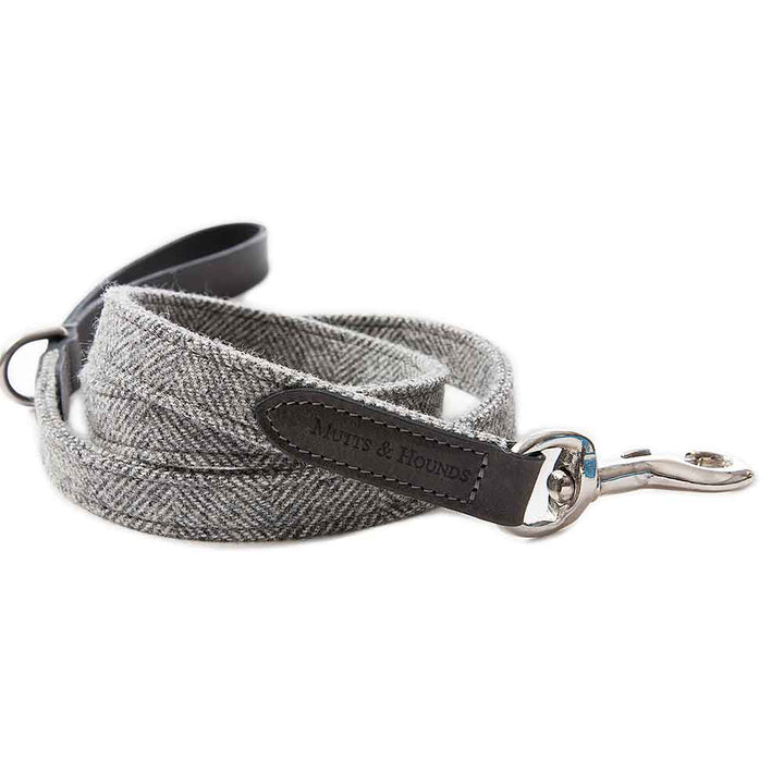 MUTTS & HOUNDS Optional Stoneham Grey Tweed and Leather Dog Lead