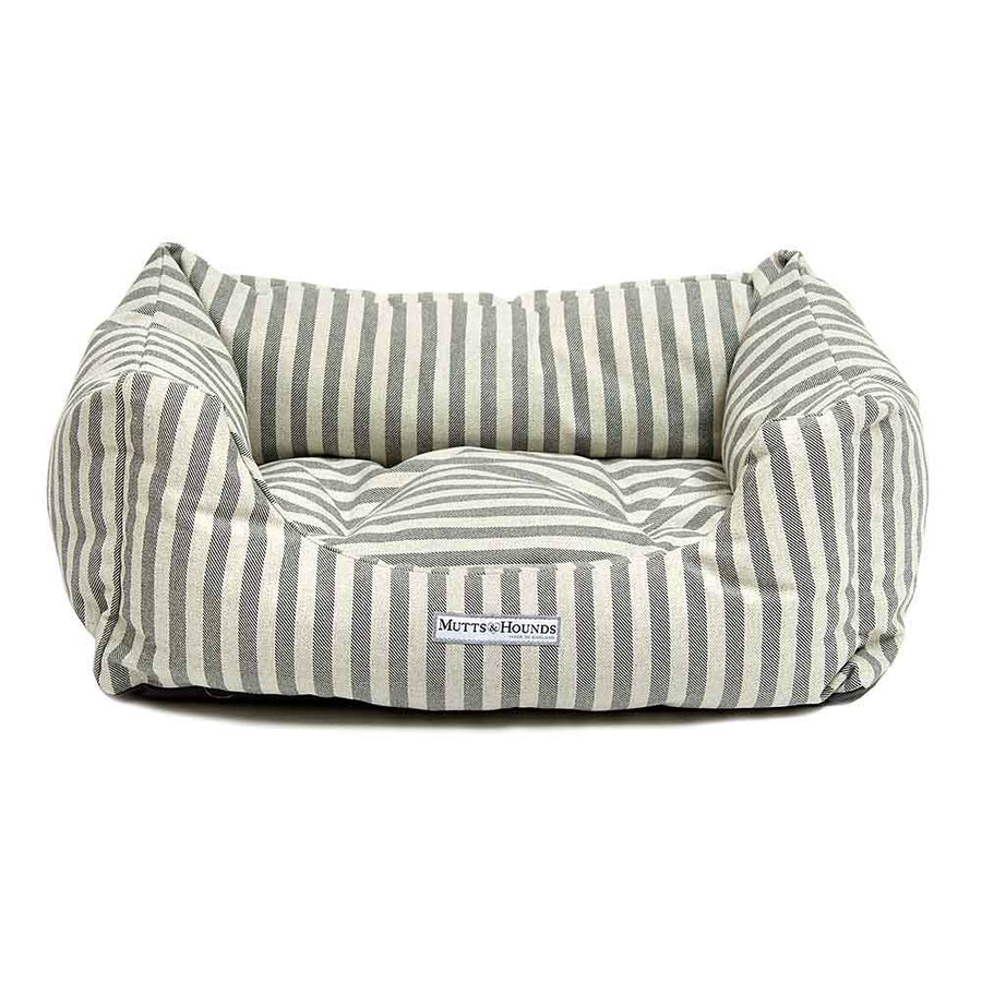 Boxy Dog Bed in Flint Grey Striped Brushed Cotton by Mutts & Hounds