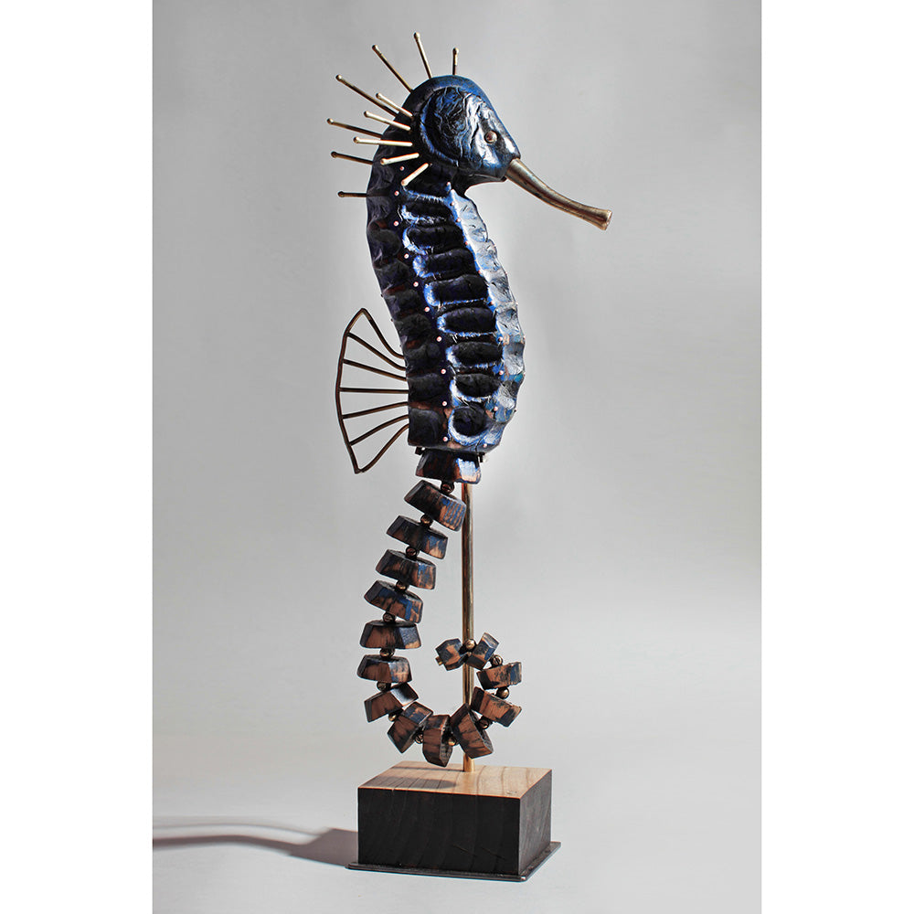 Blue Seahorse Metal Sculpture Wall Art by Nik Burns Made to Order