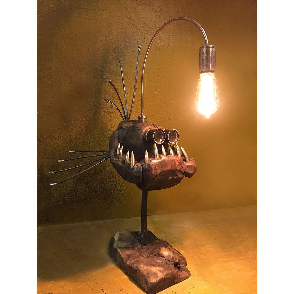Angler Fish Lamp Rustic Metal Sculpture by Nik Burns Made to Order