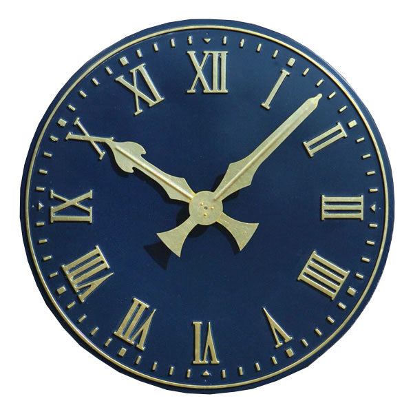 Horloge murale extérieure chiffres romains bleus alimentée par secteur 24" fabriquée sur commande