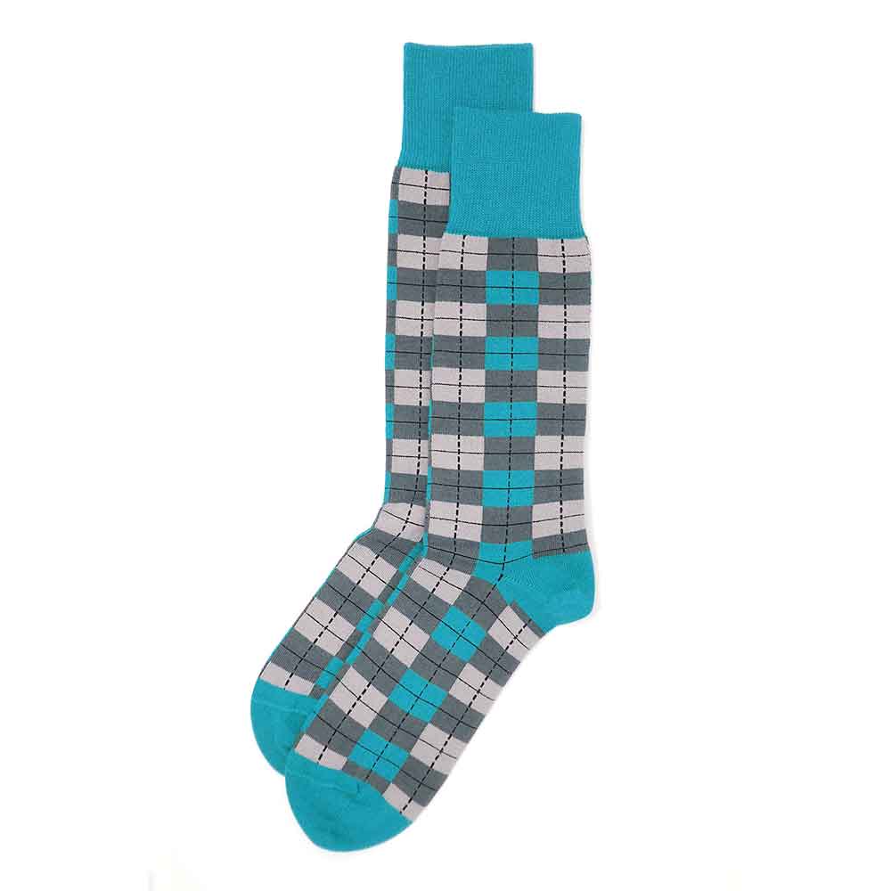 PEPER HAROW Checkmate Men's Luxury Cotton Socks - Grey Blue pair
