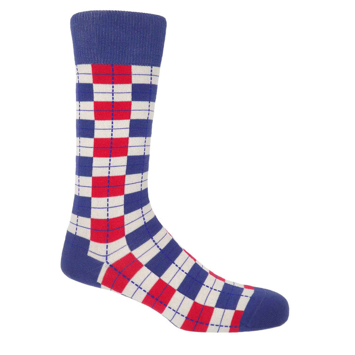 PEPER HAROW Checkmate Men's Luxury Cotton Socks - Taupe Red & Blue