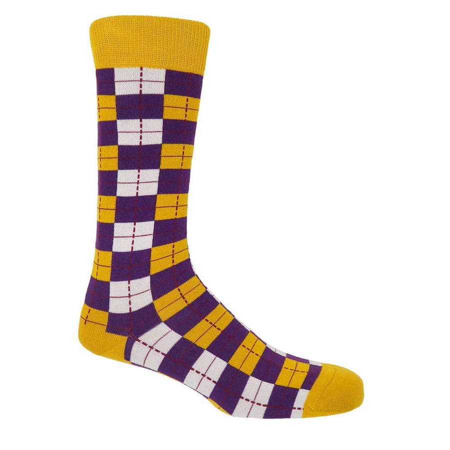 PEPER HAROW Checkmate Men's Luxury Cotton Socks - Gold Purple