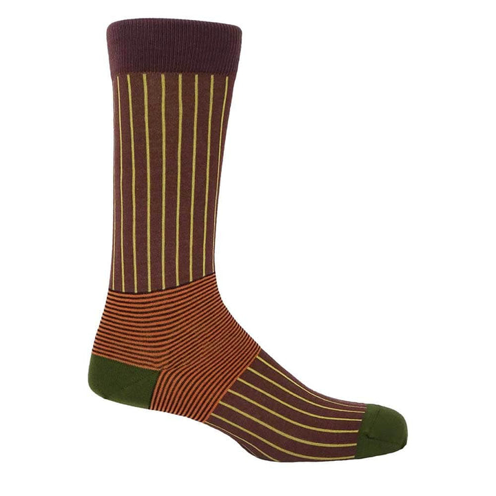 PEPER HAROW Oxford Pinstripe Men's Luxury Cotton Socks - Brown