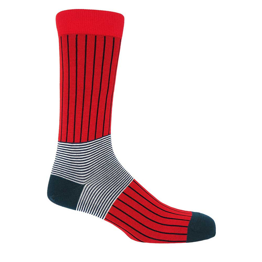 PEPER HAROW Oxford Pinstripe Men's Luxury Cotton Socks - Red Black