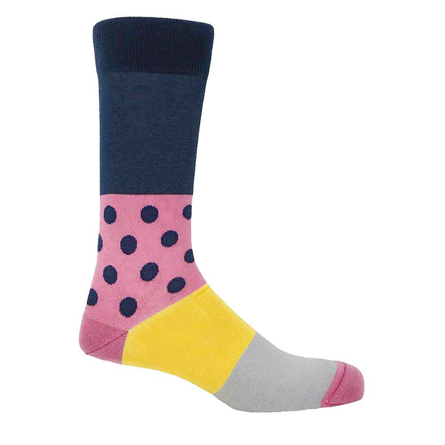 PEPER HAROW Mayfair Men's Luxury Cotton Socks - Pink & Navy Polka Dot