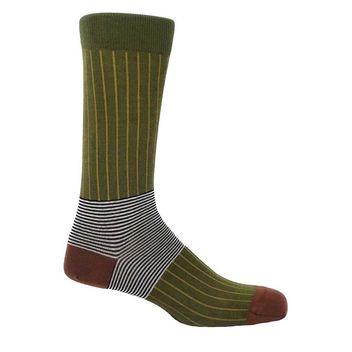 PEPER HAROW Oxford Pinstripe Men's Luxury Cotton Socks - Green & Brown