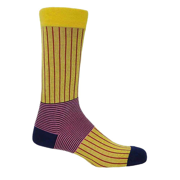 PEPER HAROW Oxford Pinstripe Men's Luxury Cotton Socks - Mustard Yellow