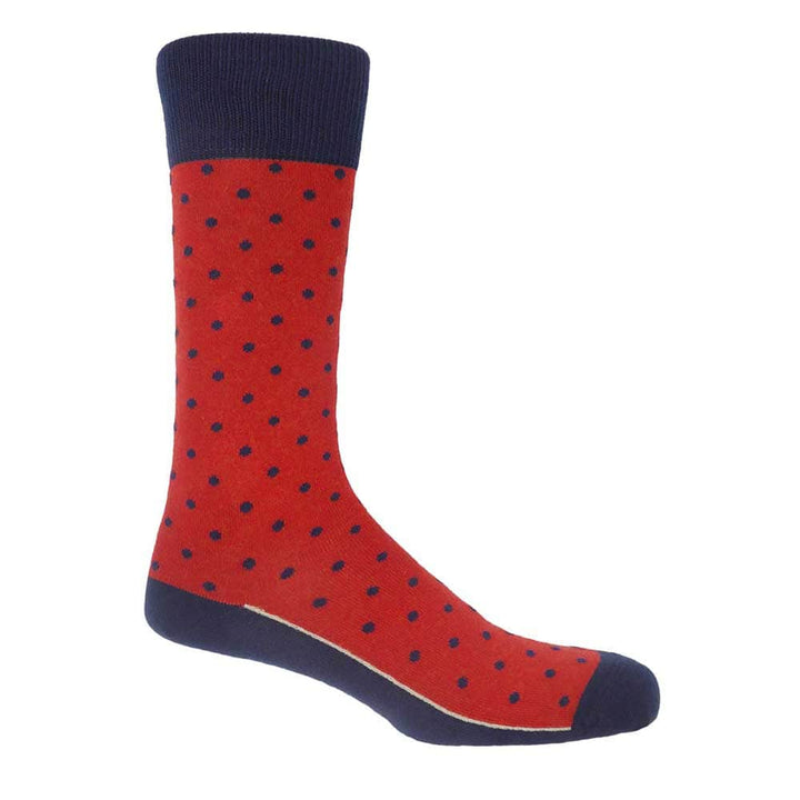 PEPER HAROW Pin Polka Dot Luxury Men's Cotton Socks - Apple Red