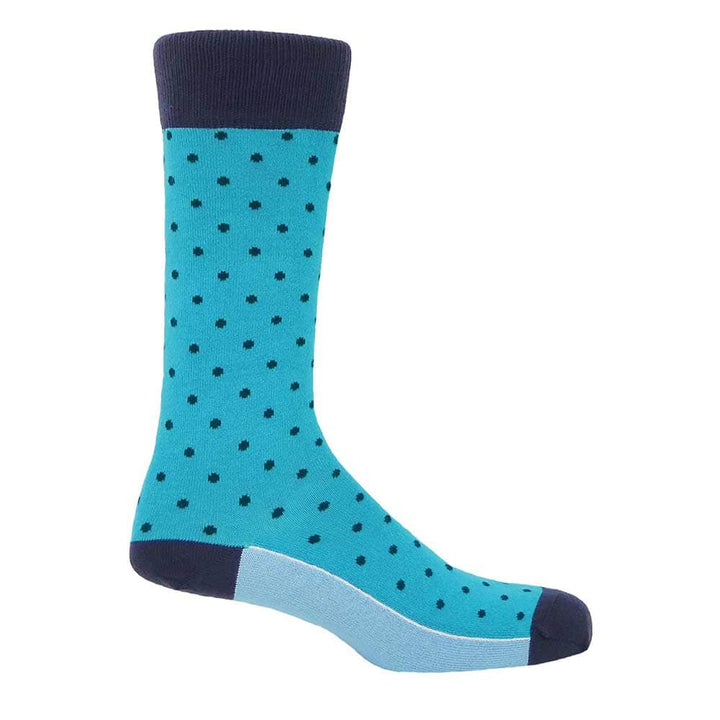 PEPER HAROW Pin Polka Dot Luxury Men's Cotton Socks - Azure Blue