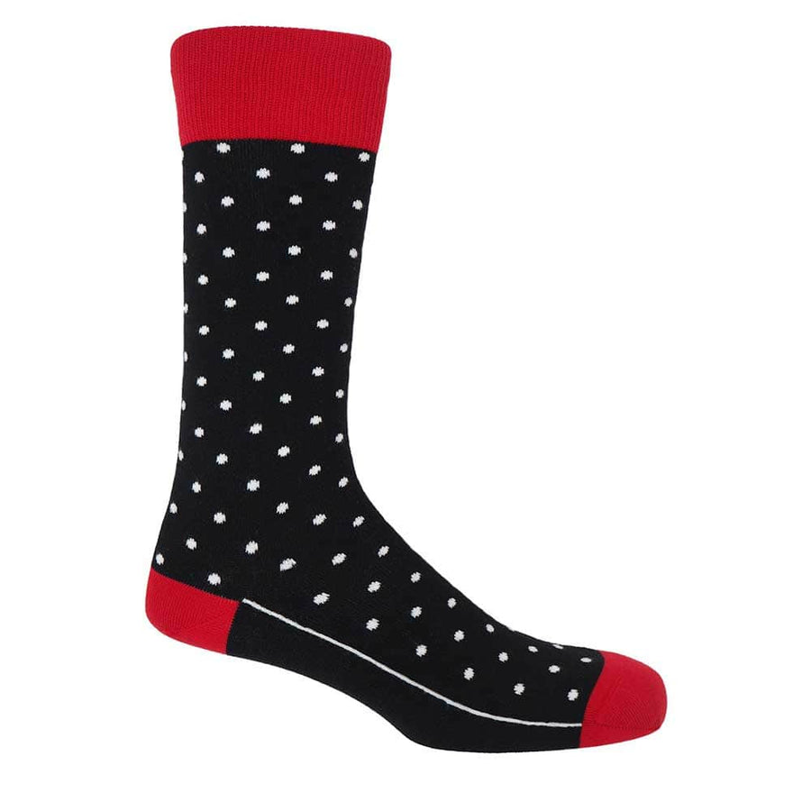 PEPER HAROW Pin Polka Dot Luxury Men's Cotton Socks - Black and White
