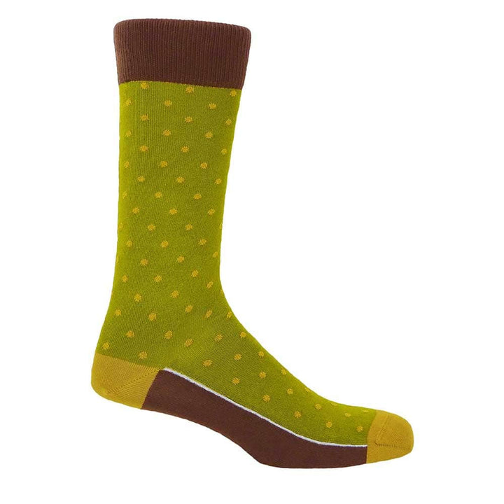 PEPER HAROW Pin Polka Dot Men's Luxury Cotton Socks - Olive Green