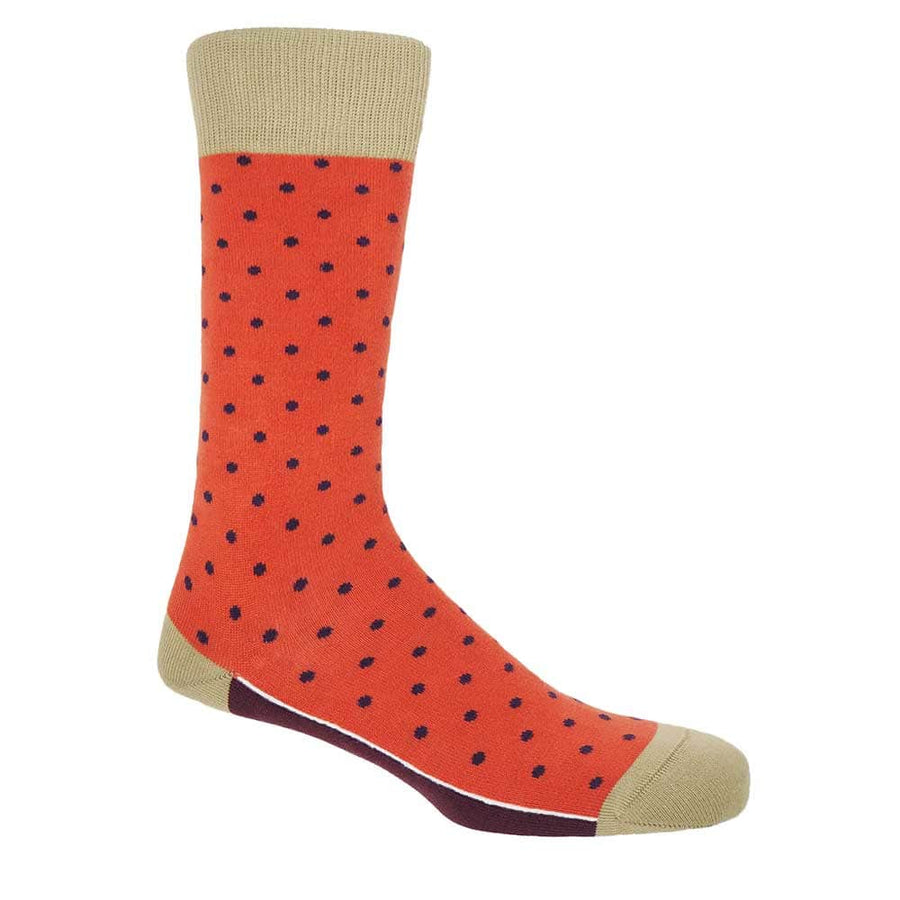 PEPER HAROW Pin Polka Dot Luxury Men's Cotton Socks - Orange
