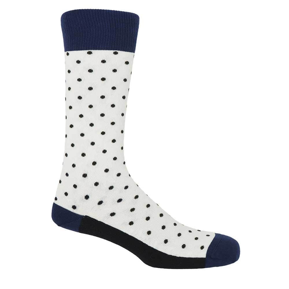 PEPER HAROW Pin Polka Dot Luxury Men's Cotton Socks - White